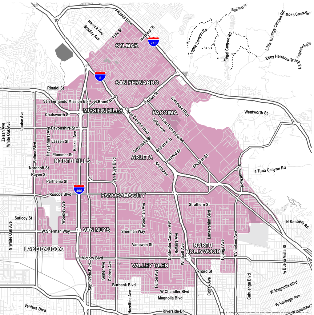 Map of San Fernando ValleyLink to interactive map:https://www.deletethedivide.org/san-fernando-valley-project-area/