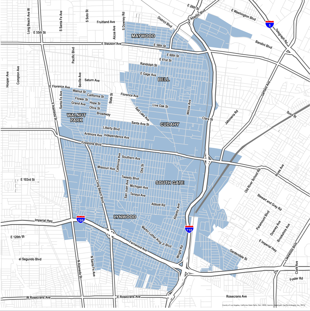 Map of South East Los AngelesLink to interactive map:https://www.deletethedivide.org/southeast-los-angeles-project-area/