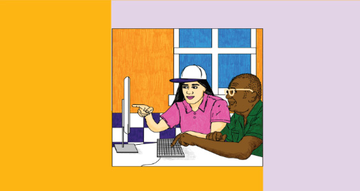 a digital assistant helping someone with the desktop