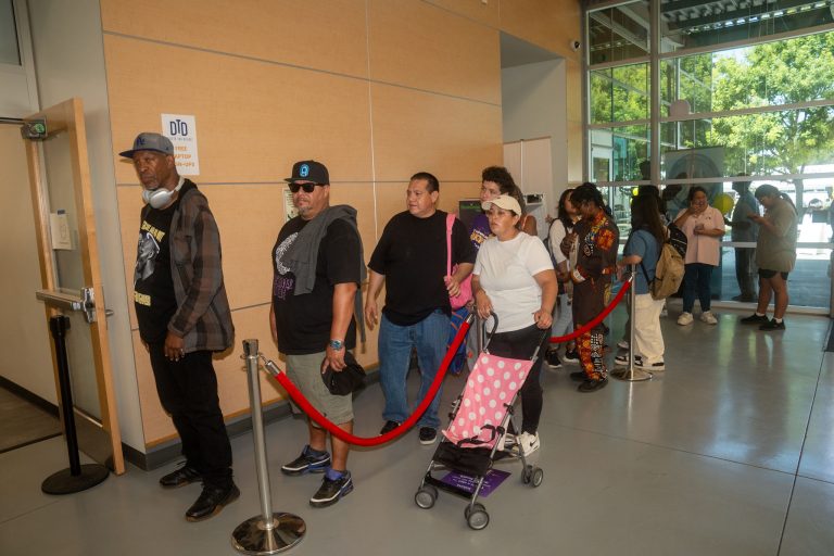 Line of people waiting inside