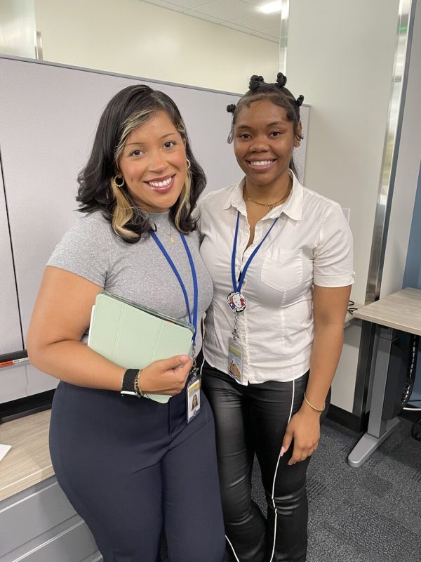 two interns at recruitment fair